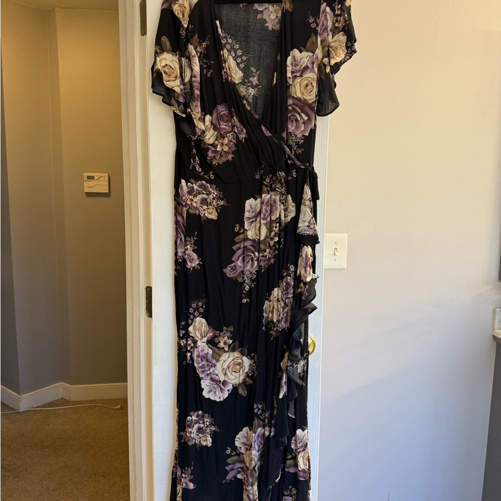 Xhilaration Black and Purple Floral Maxi Dress